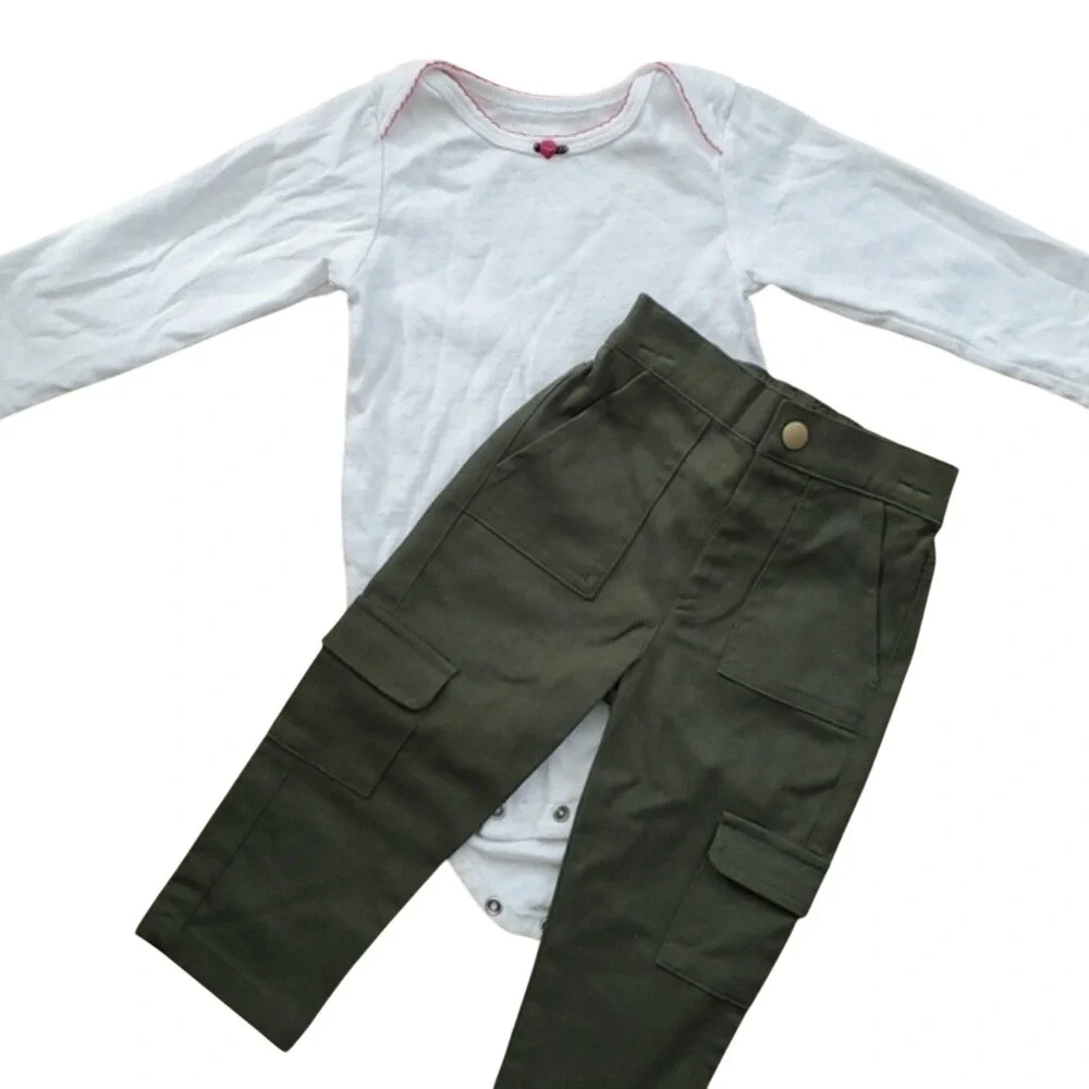 Carters‎ Girls Rose Onesie Long Sleeve Outfit with Olive Green Pants Size 18M